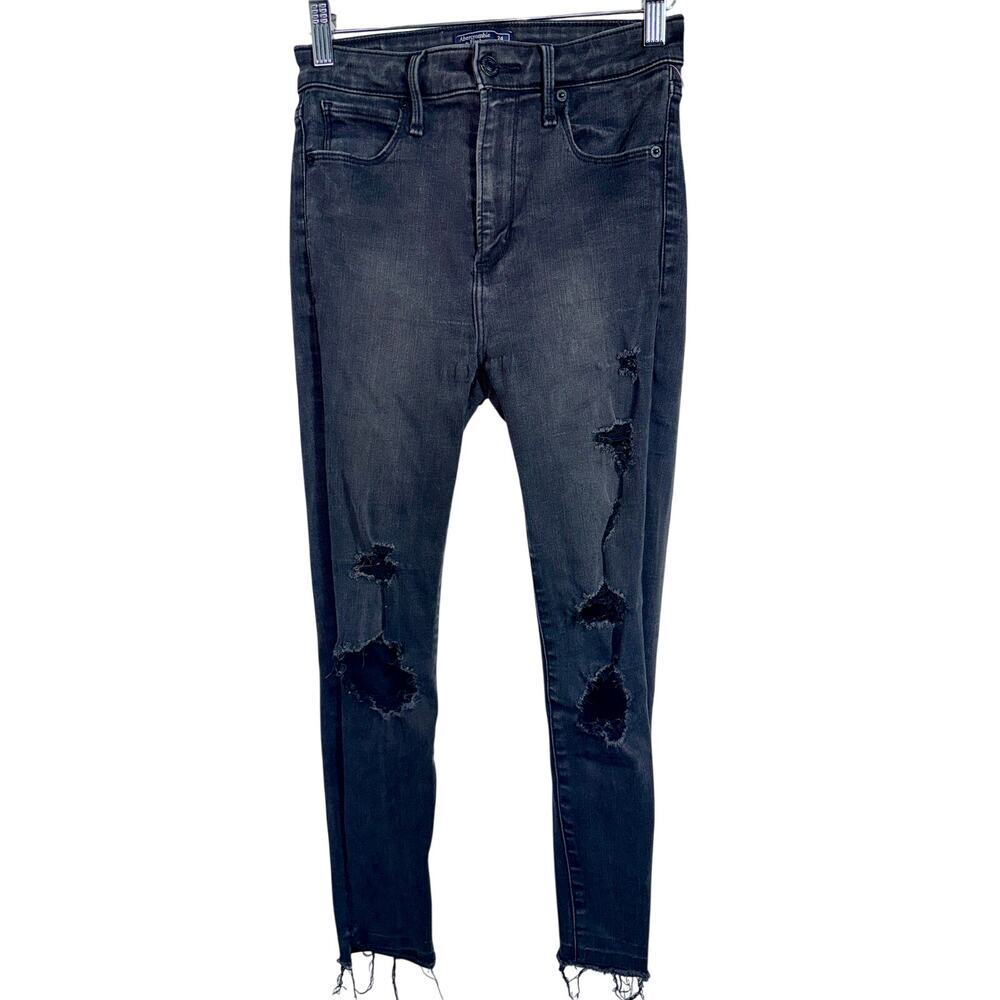 Abercrombie & Fitch Simone High Rise Ankle Black Distressed Skinny Jeans Size 24
